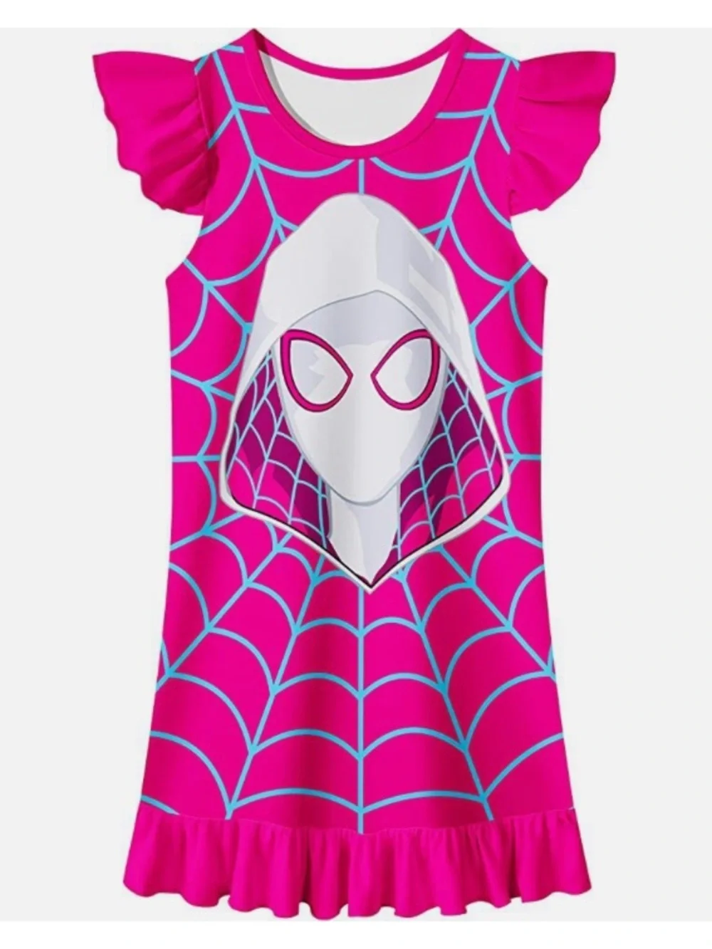 Girls' Hot Pink Spider-Web Nightgown with Hooded Hero Graphic